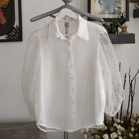 Zara Organza Puff Sleeve Blouse - Picture 3 of 10